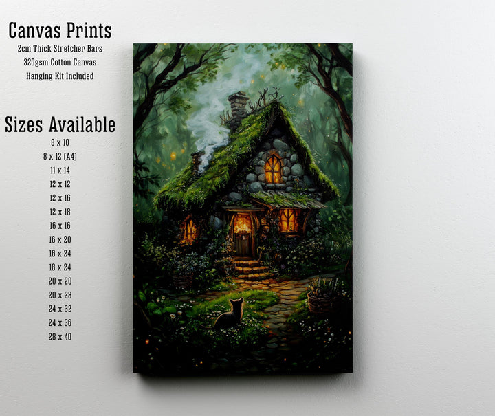 Witch Cottage Print, Vintage Gothic Art, Enchanted Forest Poster