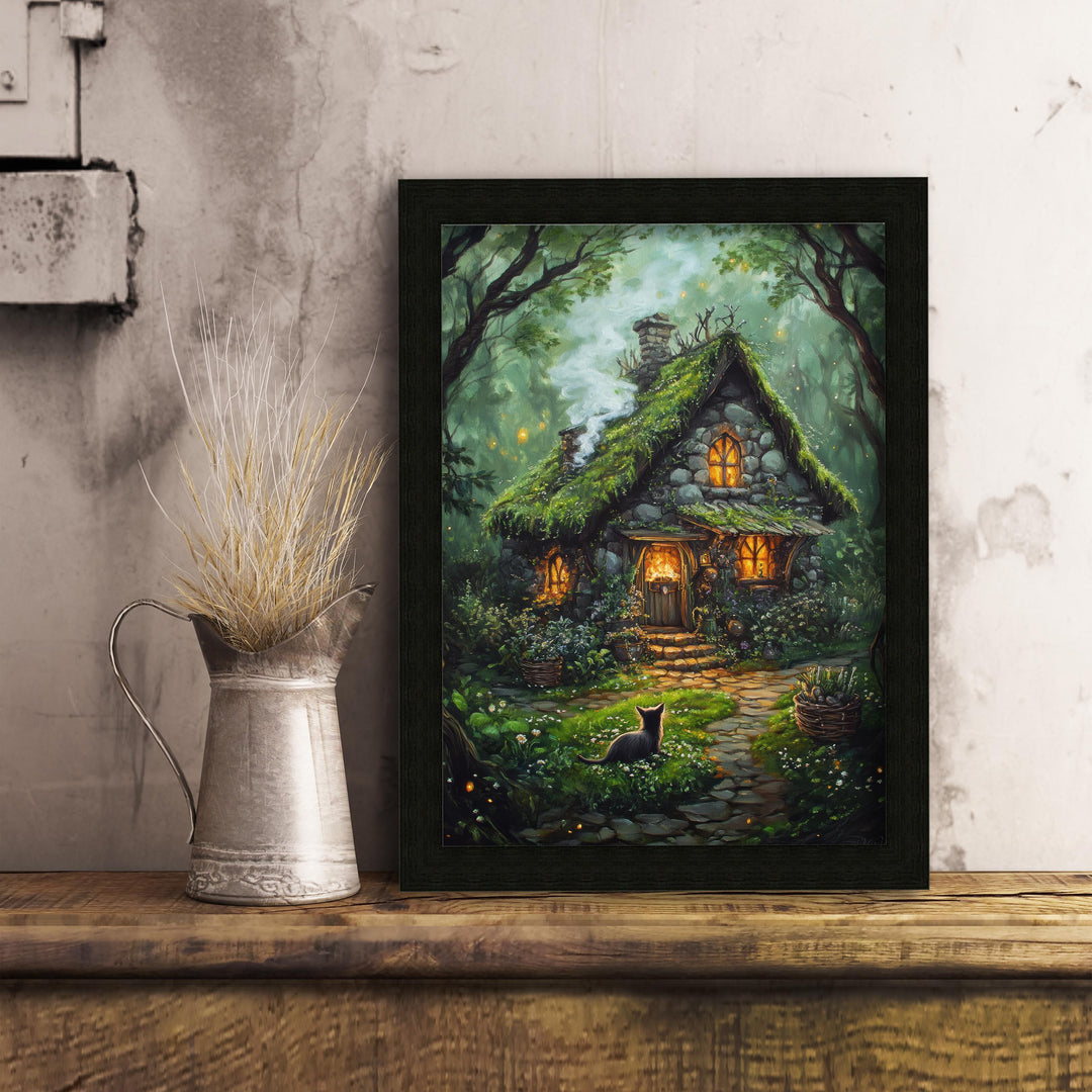Witch Cottage Print, Vintage Gothic Art, Enchanted Forest Poster