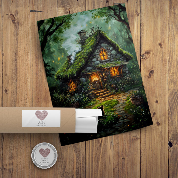 Witch Cottage Print, Vintage Gothic Art, Enchanted Forest Poster