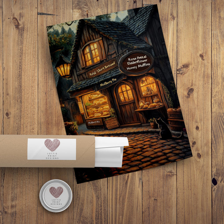 Witch's Bakery Print | Vintage Cottagecore Illustration