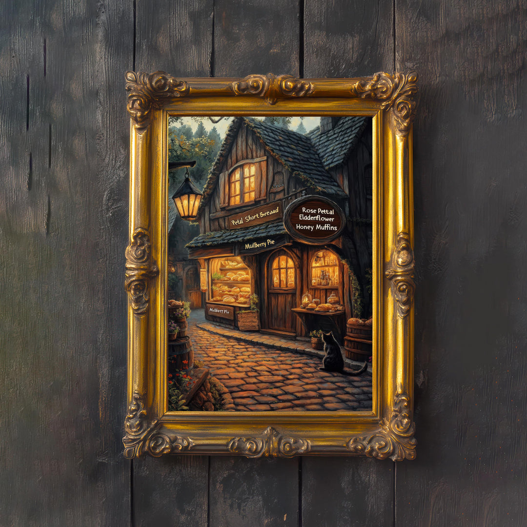 Witch's Bakery Print | Vintage Cottagecore Illustration