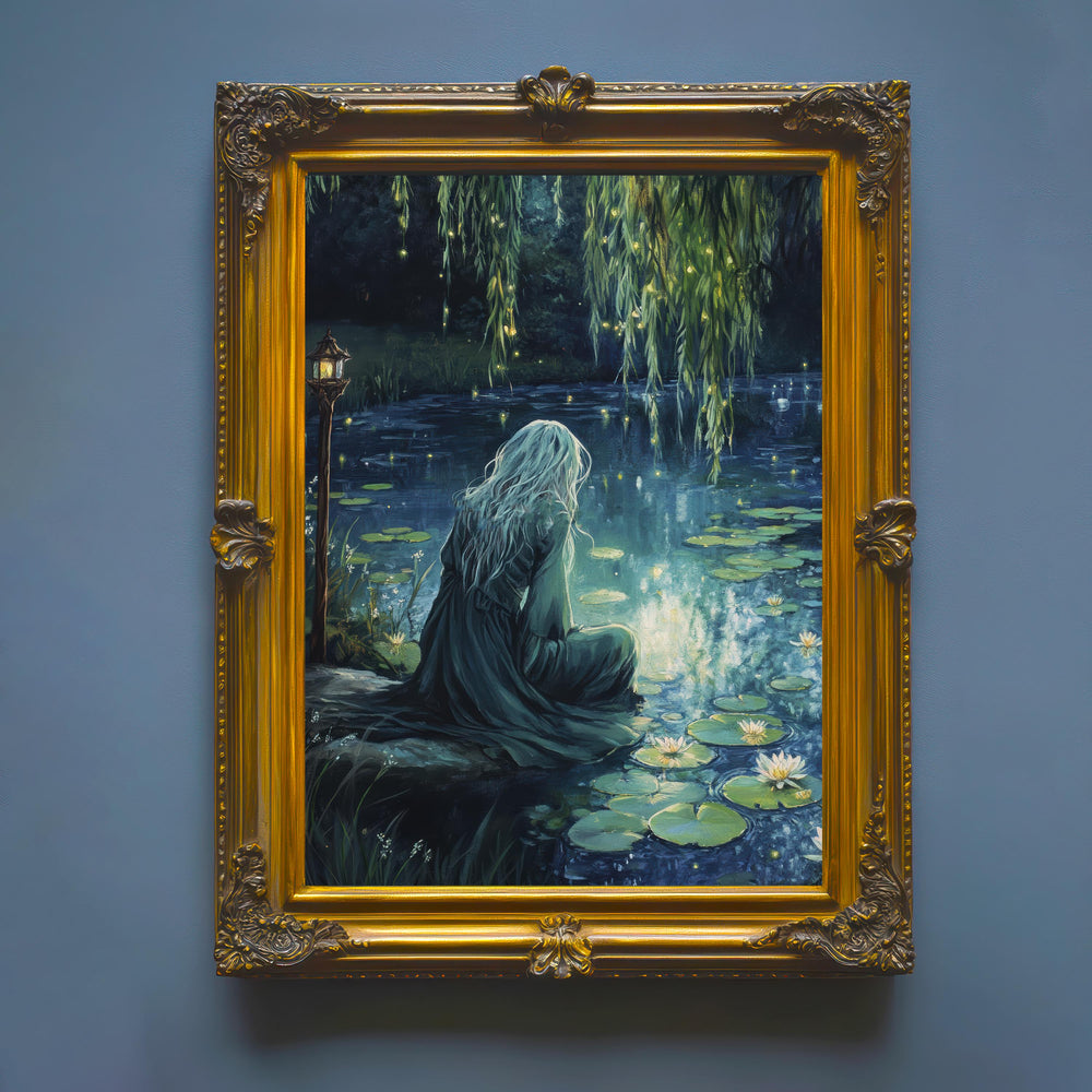 Cottagecore Pond Art Print: Vintage Dark Academia Decor