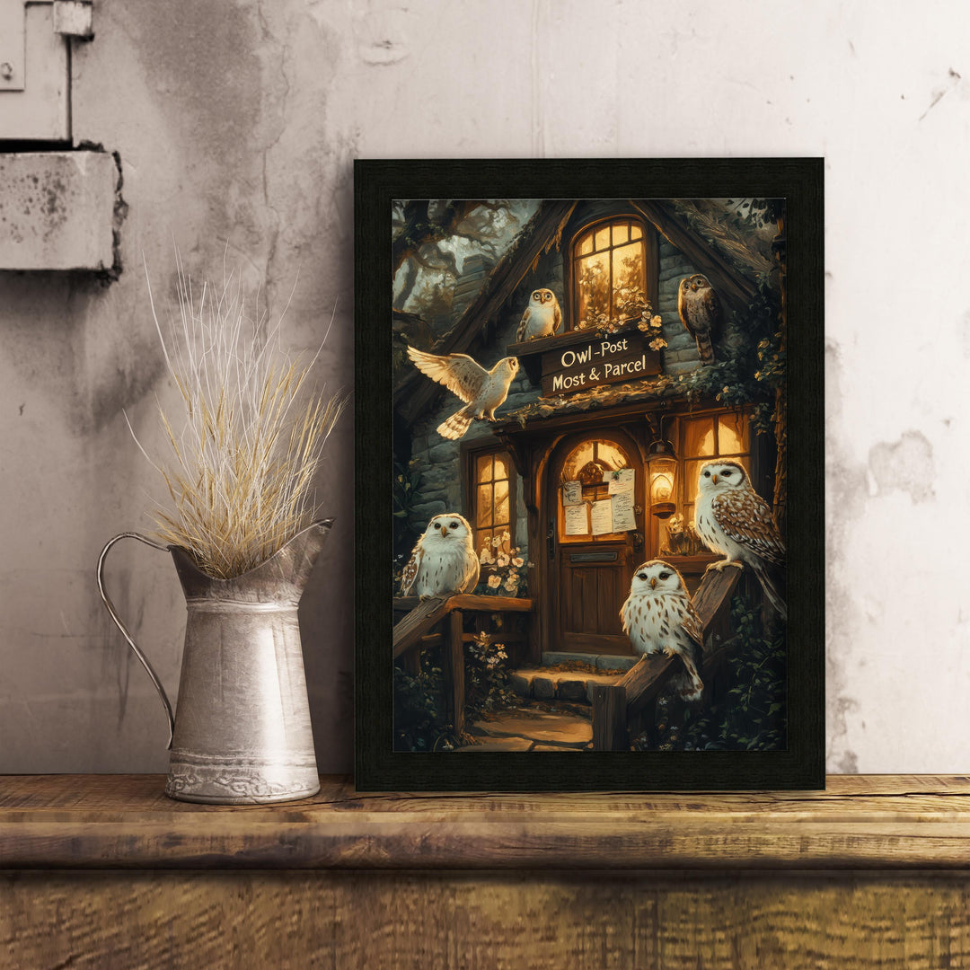 Owl Post Cottage Print, Vintage Witchy Dark Academia Wall Art