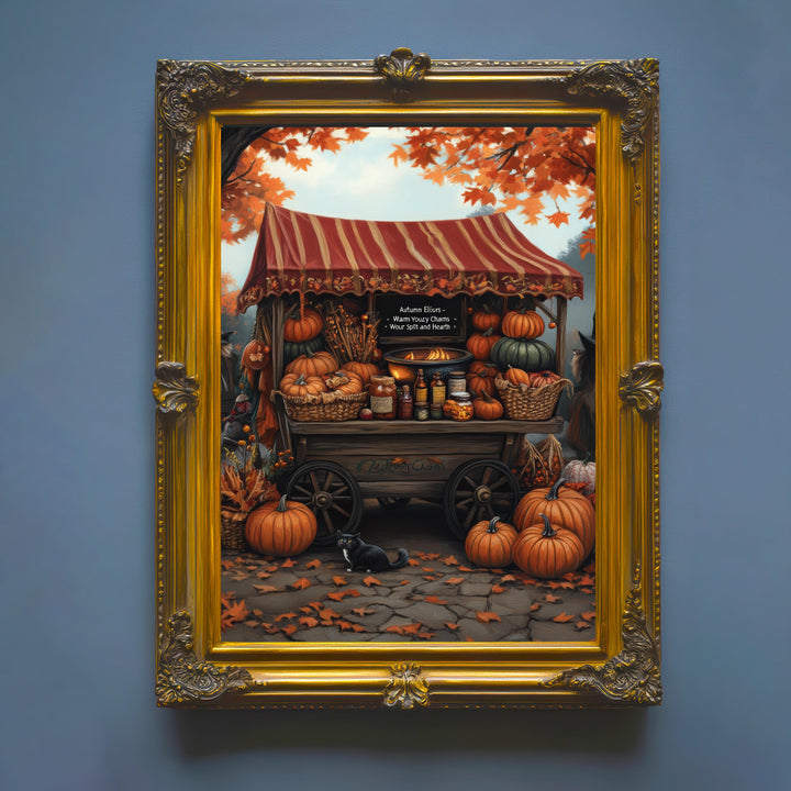 Witch's Pumpkin Wagon Print, Vintage Autumn Cottagecore Wall Art