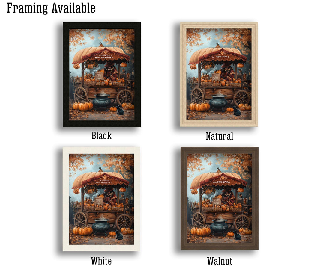 Witch's Pumpkin Wagon Print, Vintage Autumn Cottagecore Art