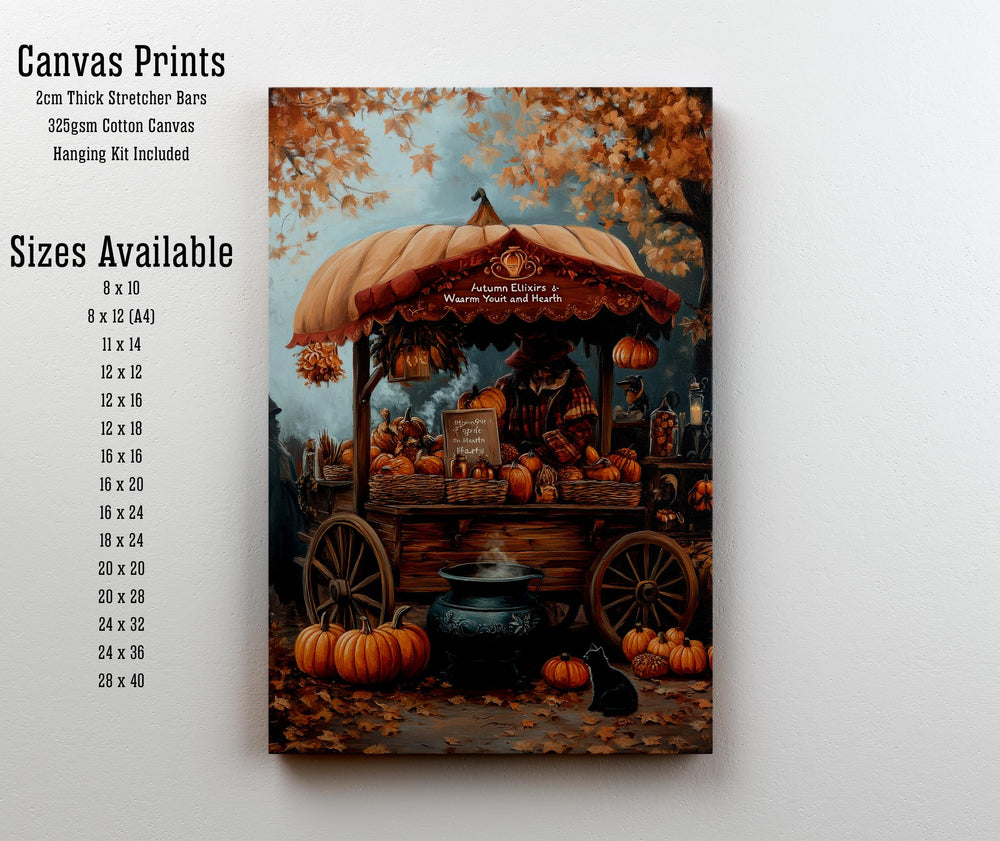 Witch's Pumpkin Wagon Print, Vintage Autumn Cottagecore Art