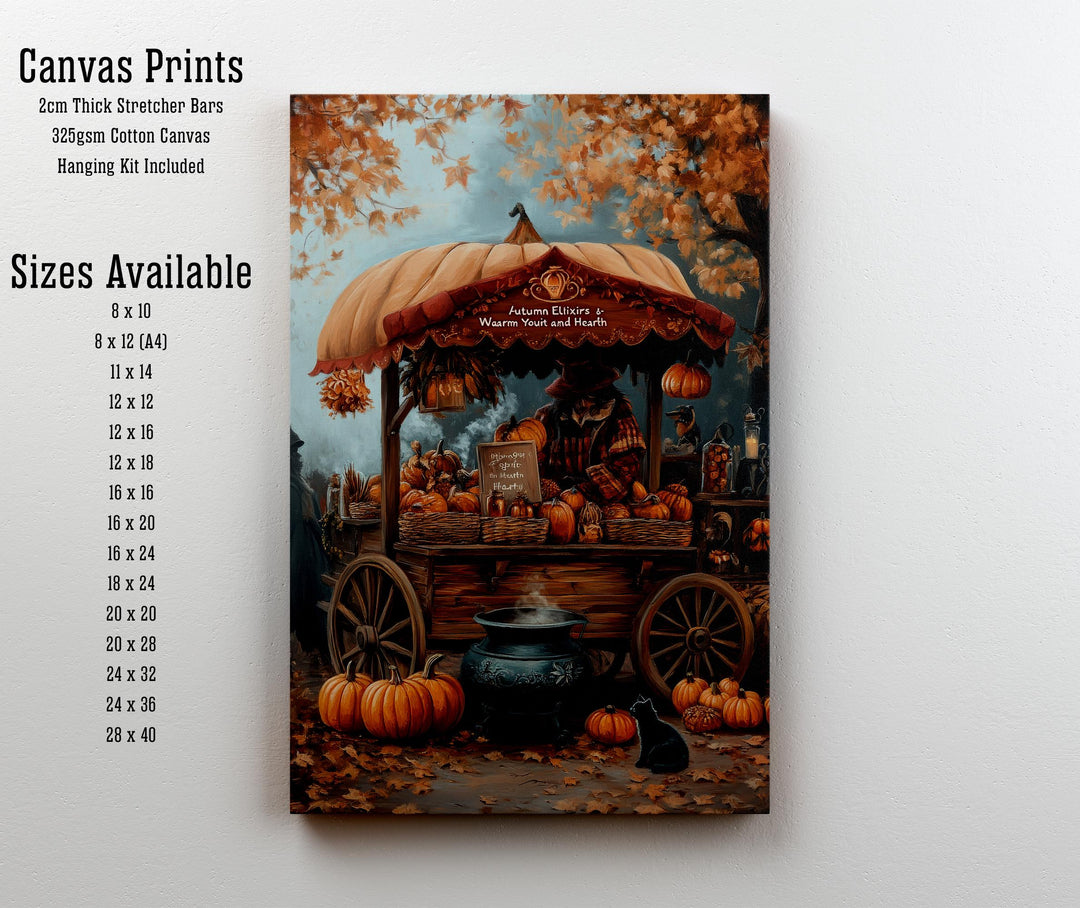 Witch's Pumpkin Wagon Print, Vintage Autumn Cottagecore Art