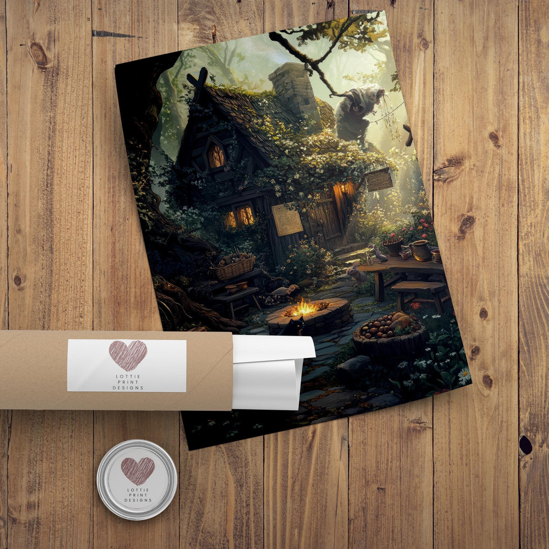 Witch's Cottage Print | Vintage Witchy Art, Dark Academia Decor