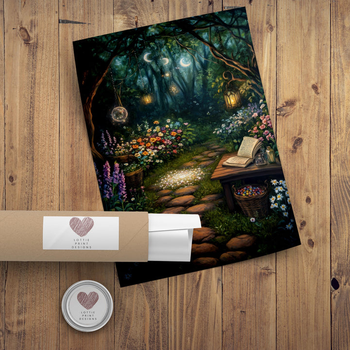 Wildflower Spell Garden Print, Vintage Witchy Cottagecore Wall Art