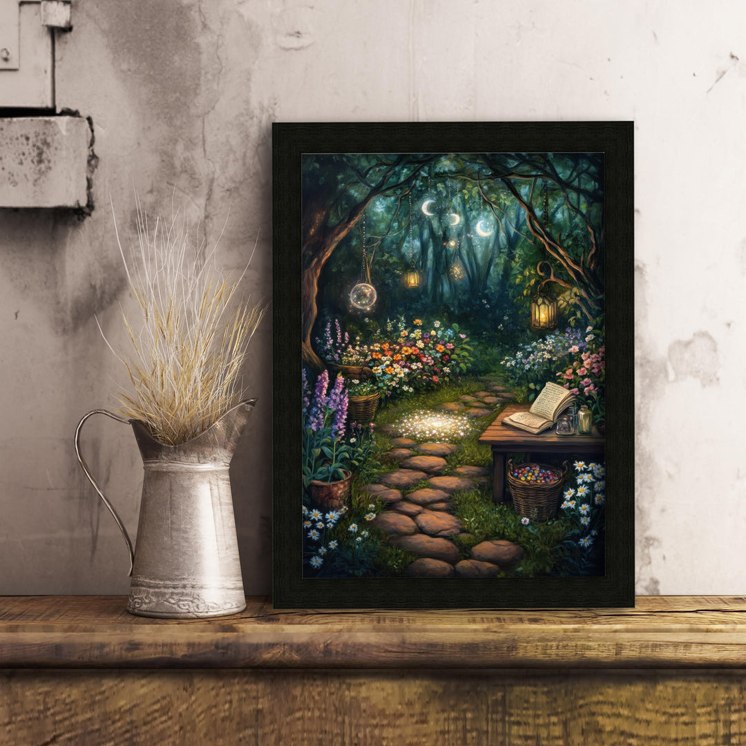 Wildflower Spell Garden Print, Vintage Witchy Cottagecore Wall Art