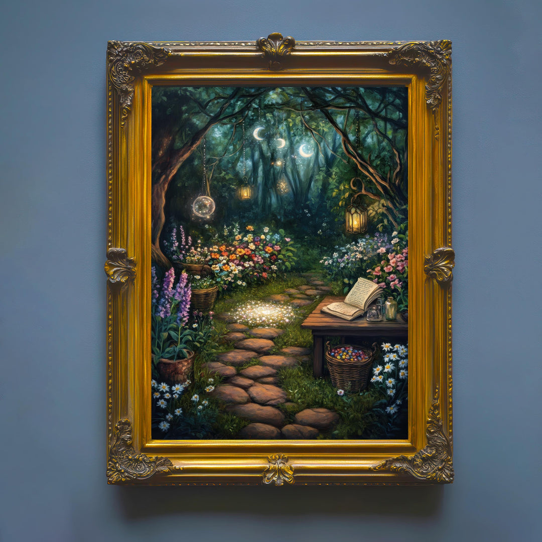 Wildflower Spell Garden Print, Vintage Witchy Cottagecore Wall Art