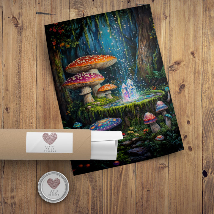 Mushroom Forest Print | Vintage Cottagecore Wall Art