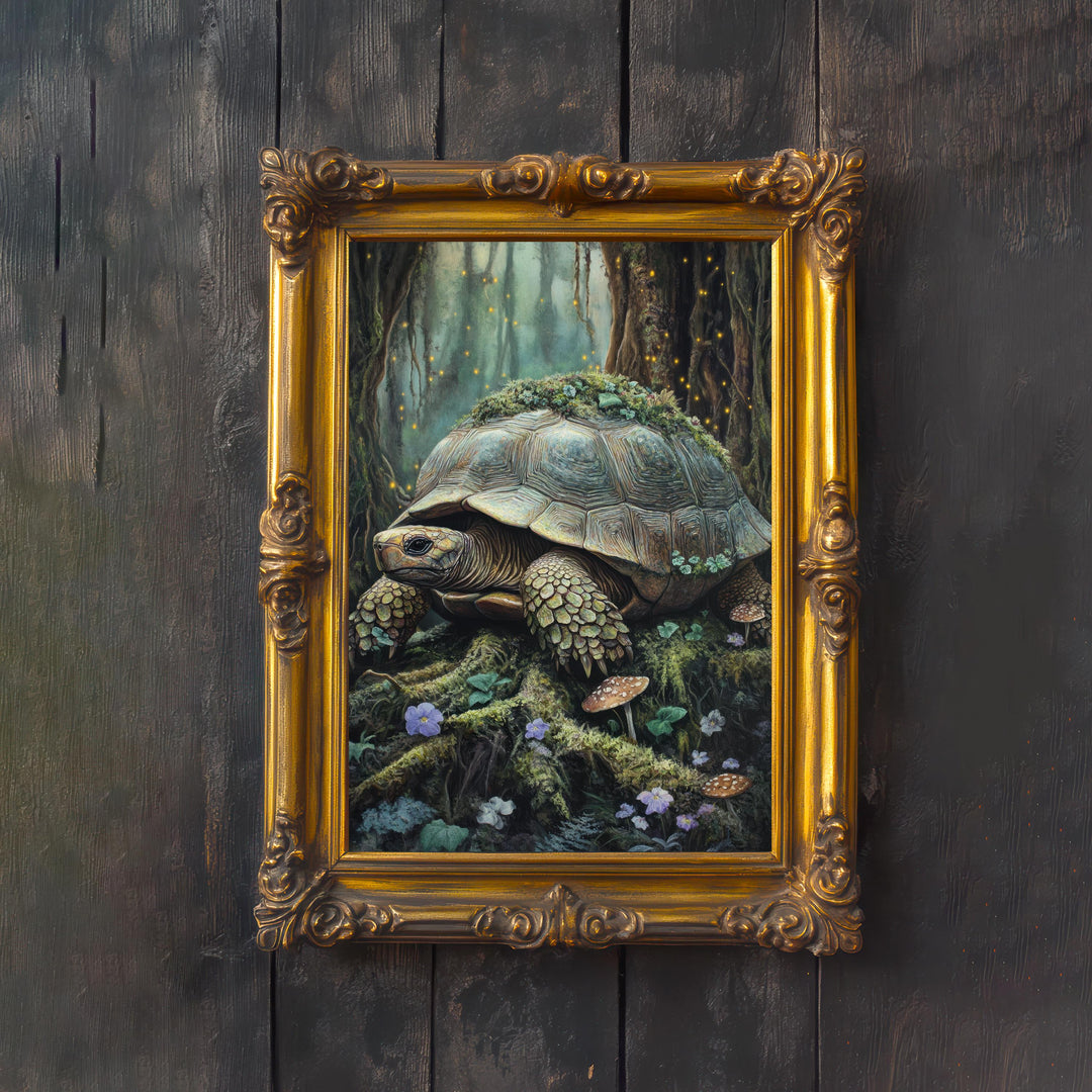 Tortoise Print, Vintage Cottagecore Woodland Animal Art
