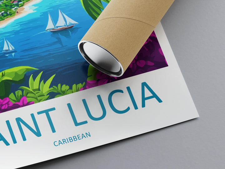 Saint Lucia Travel Print St Lucia Wall Art Caribbean Island Poster Tropical Decor Gift for Beach Lover Pitons Sunset Art Print