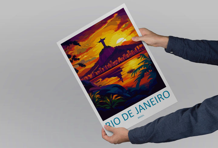 Rio de Janeiro Print Rio Wall Art Brazil City Poster Christ the Redeemer Decor Gift for Beach Lover Tropical Skyline Art Print