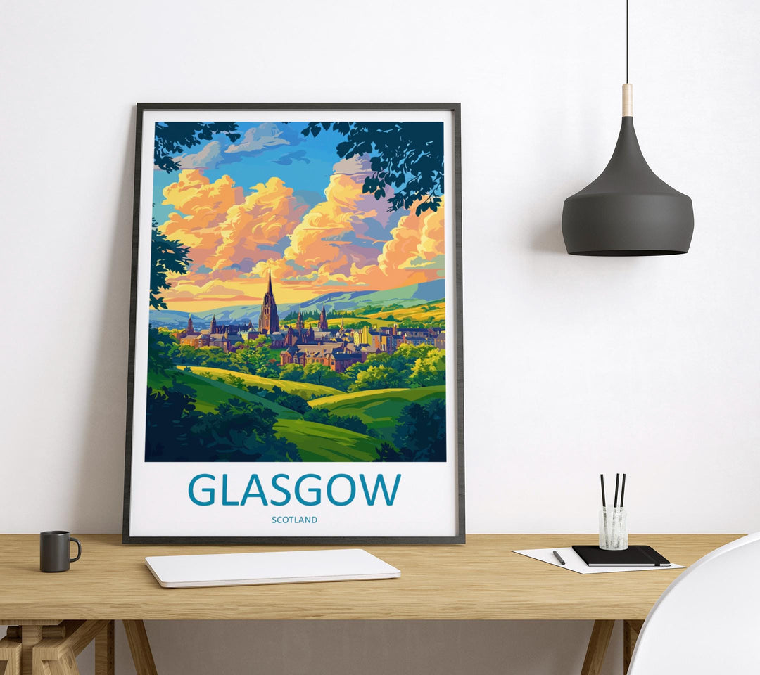 Glasgow Travel Print Scotland Wall Art City Poster Urban Decor Gift for Culture Lover Scottish Architecture Art Print