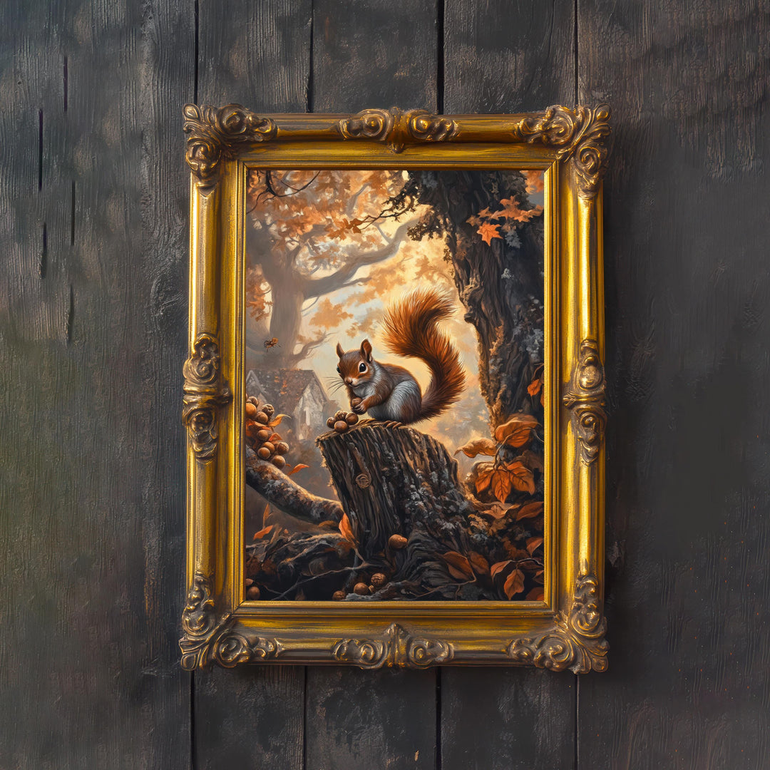 Squirrel Cottagecore Art Print, Vintage Woodland Animal Poster
