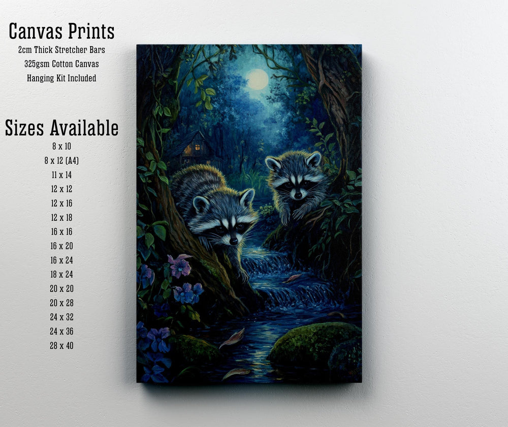 Raccoon Cottagecore Art Print, Vintage Woodland Animal Poster