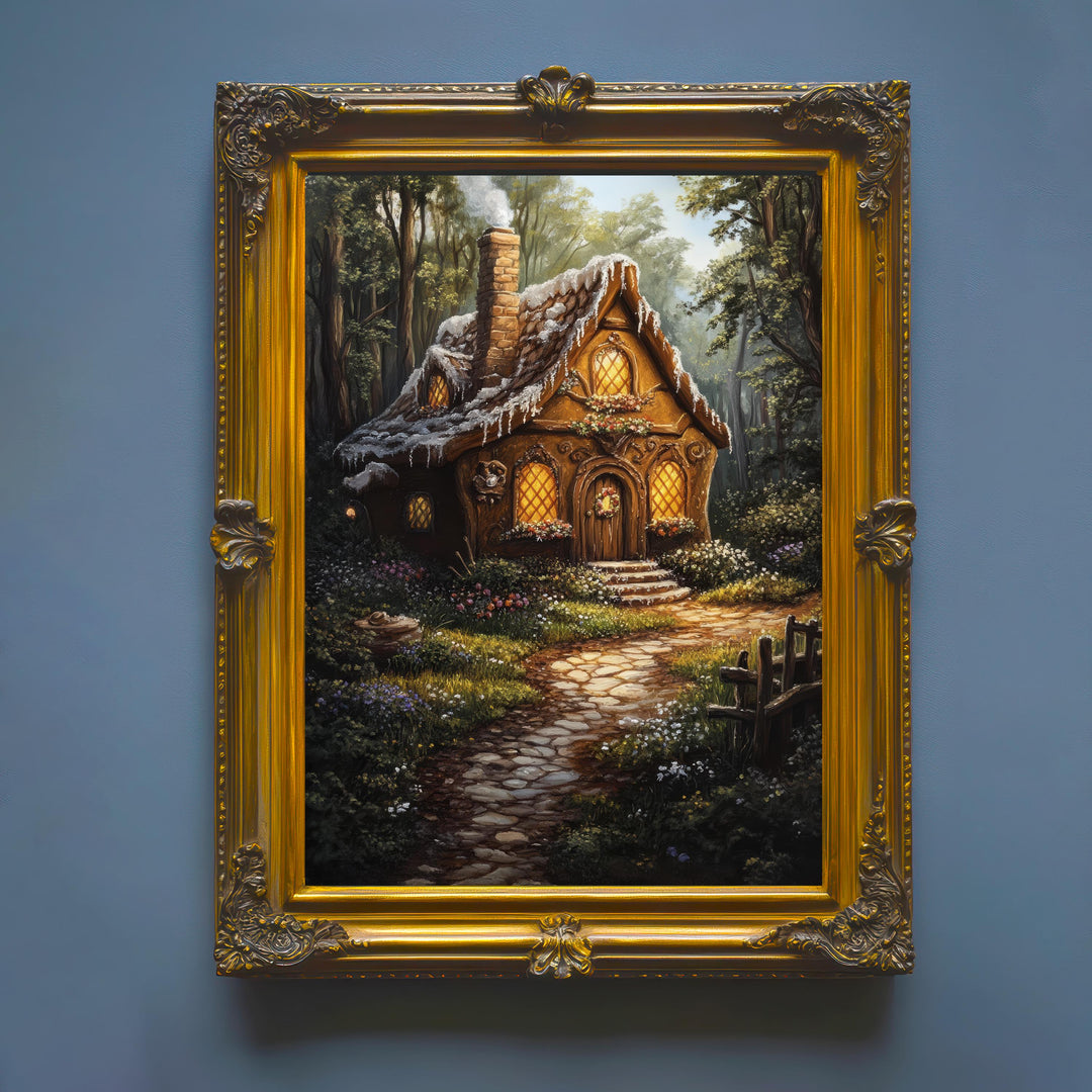 Gingerbread House Print, Vintage Cottagecore Fairy Tale Art