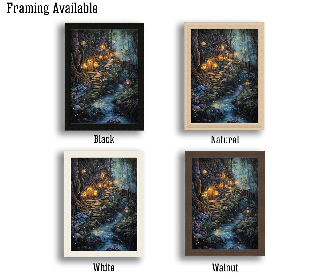 Vintage Fairy Village Art Print: Cottagecore Fantasy Poster
