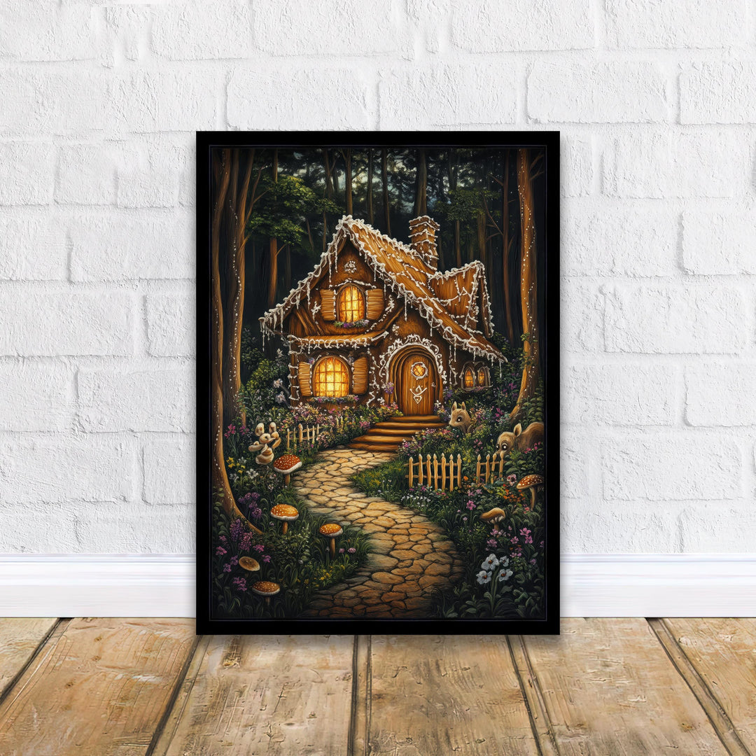 Gingerbread House Print, Vintage Fairy Tale Cottagecore Decor