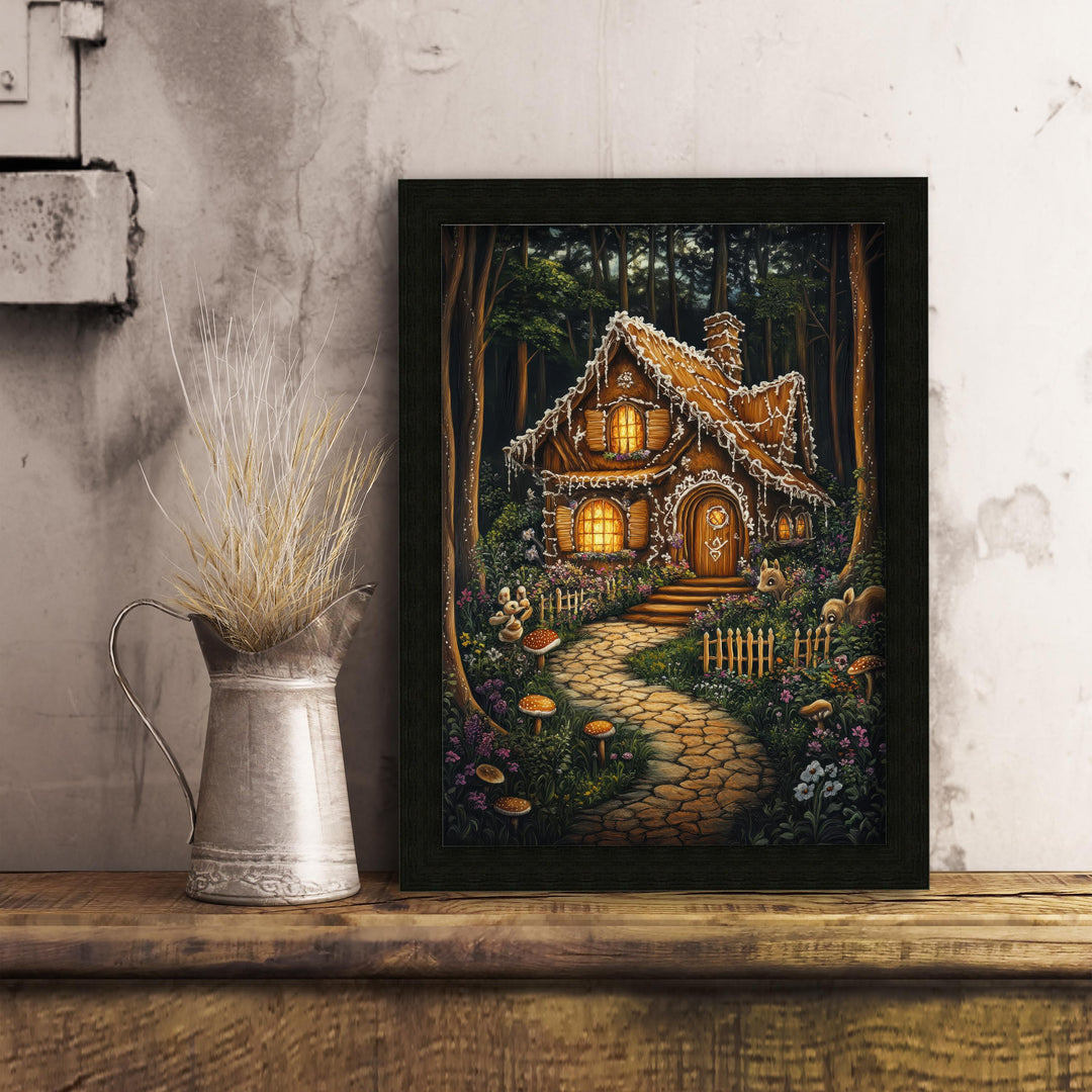 Gingerbread House Print, Vintage Fairy Tale Cottagecore Decor