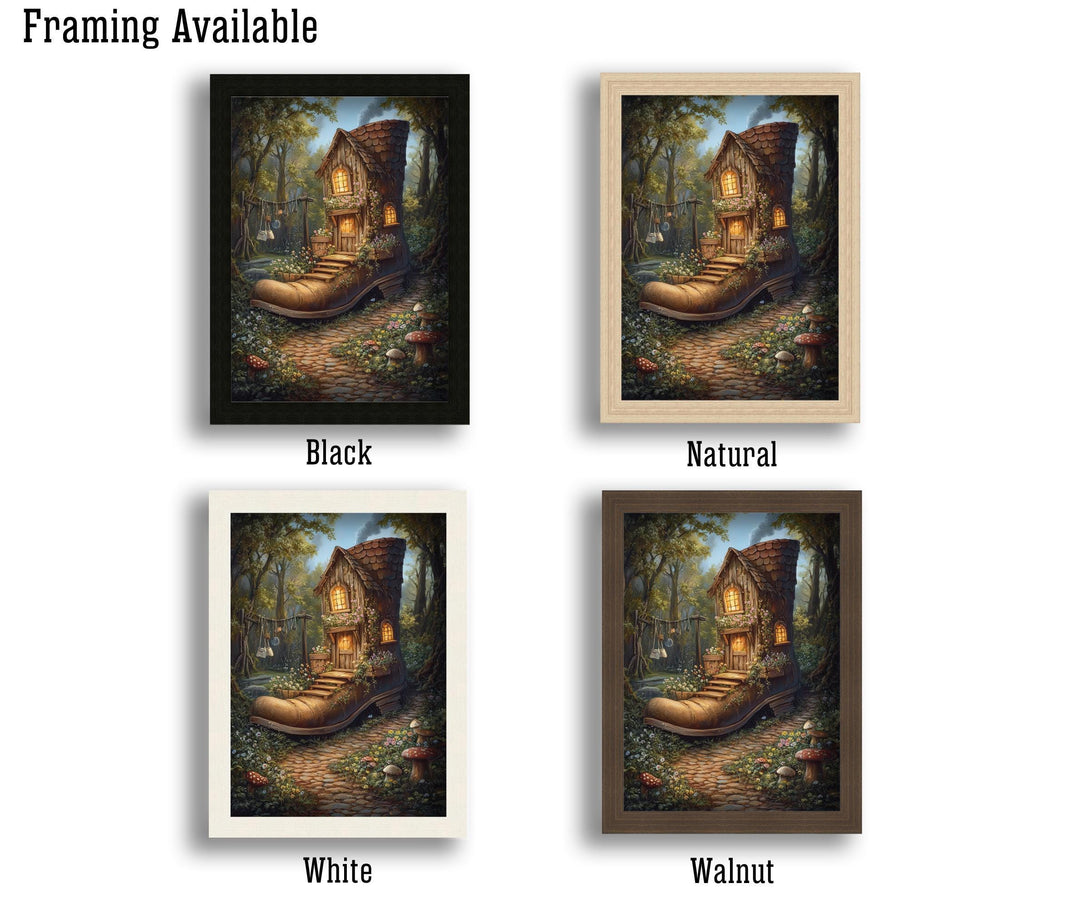 Shoe House Garden Print, Vintage Fairytale Cottagecore Art