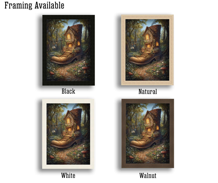 Shoe House Garden Print, Vintage Fairytale Cottagecore Art