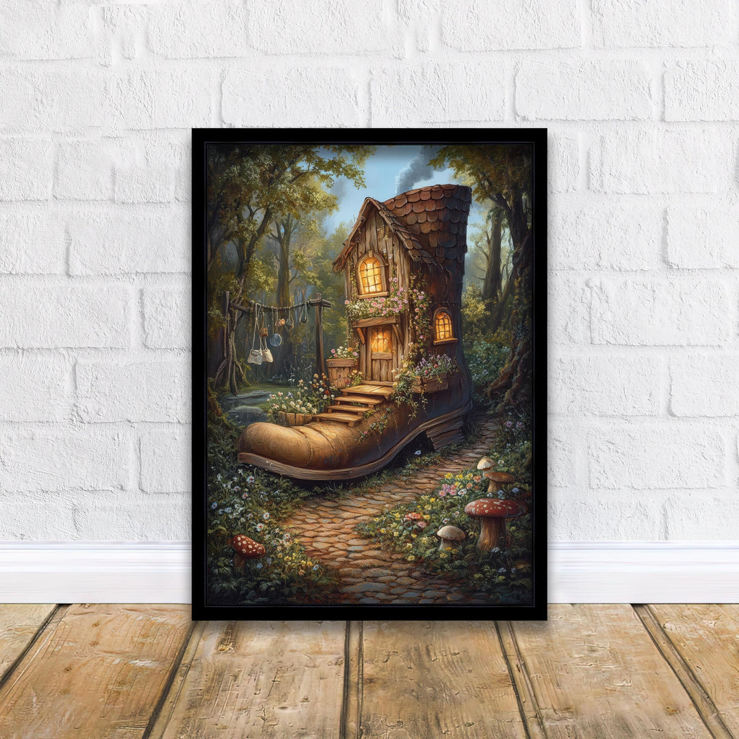 Shoe House Garden Print, Vintage Fairytale Cottagecore Art