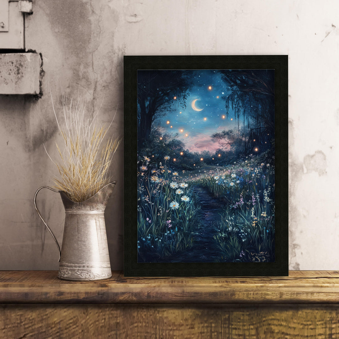 Moonlit Meadow Print, Vintage Night Landscape Art