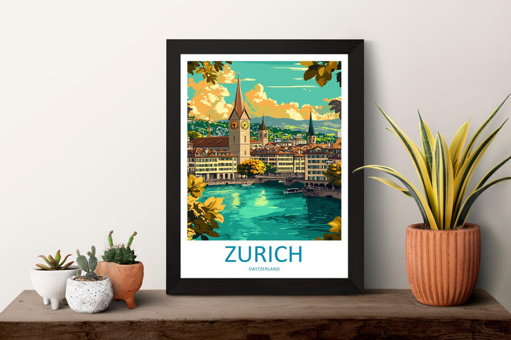 Zurich Travel Print Switzerland Wall Art Cityscape Poster Lake Zurich Decor Gift for Europe Lover Swiss Architecture Art