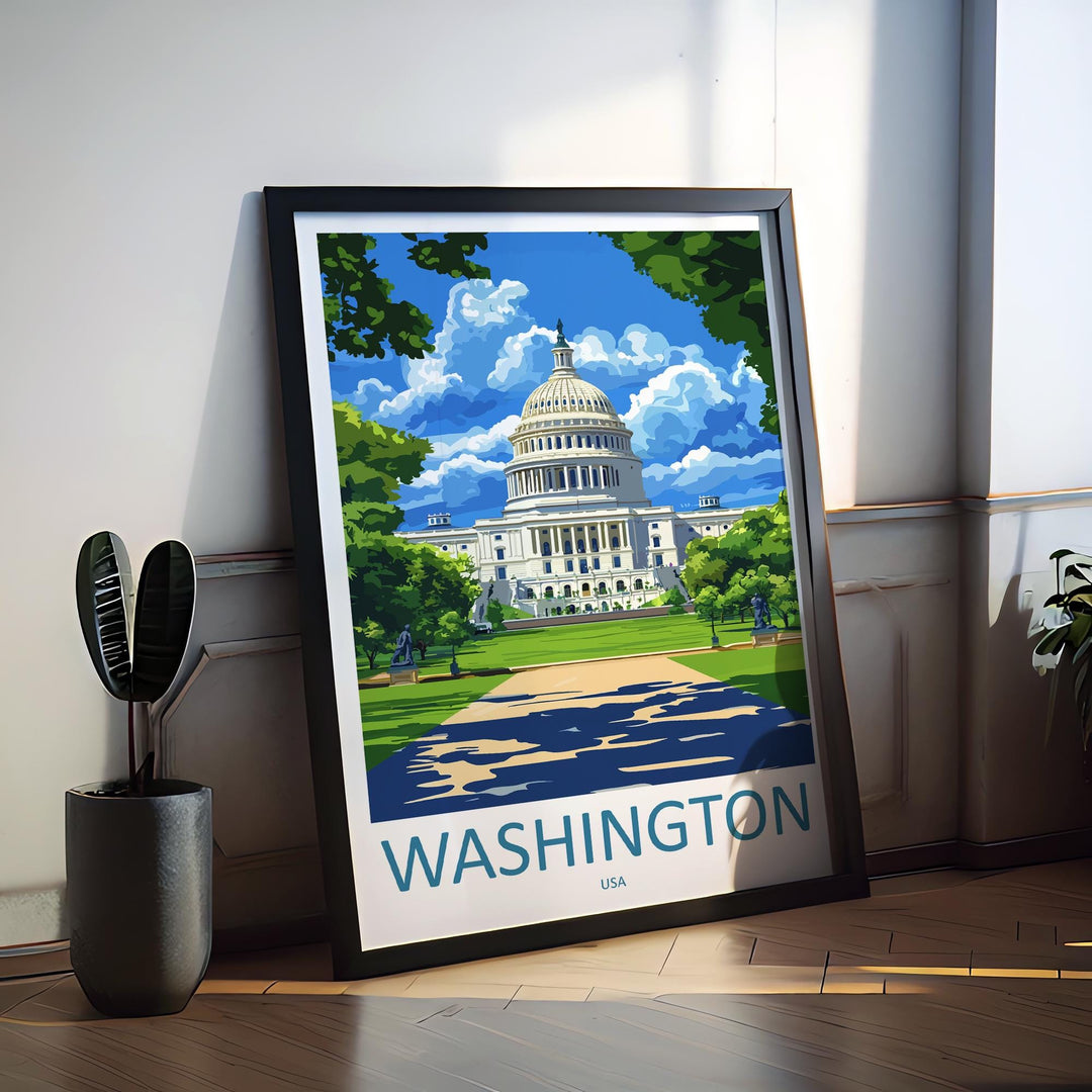 Washington City Travel Print USA Wall Art Cityscape Poster Monument Decor Gift for History Lover National Mall Landscape Art Print