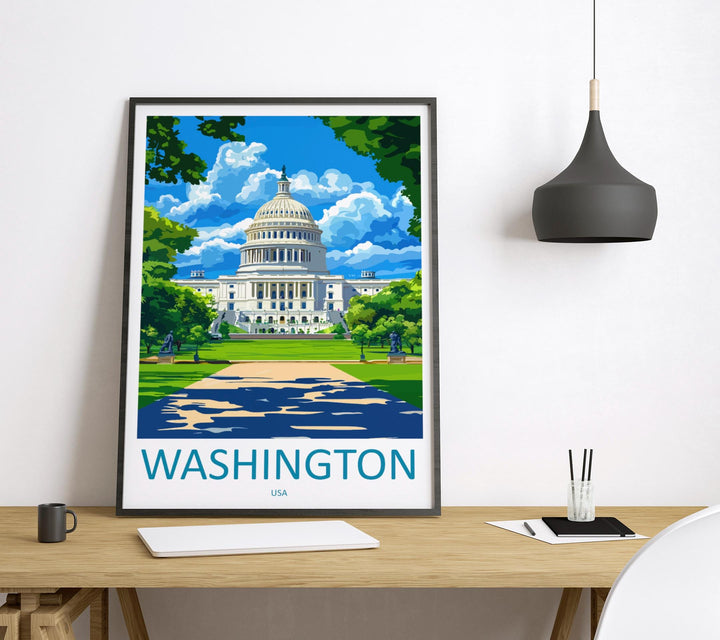 Washington City Travel Print USA Wall Art Cityscape Poster Monument Decor Gift for History Lover National Mall Landscape Art Print