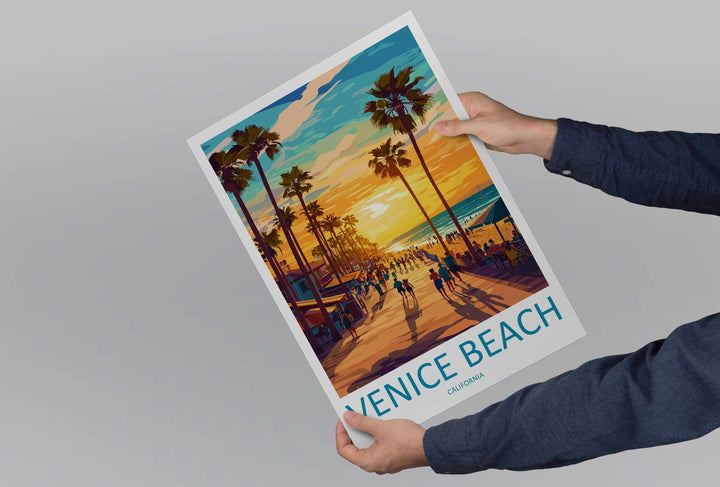 Venice Beach Travel Print California Wall Art Coastal Poster Urban Decor Gift for Beach Lover LA Boardwalk Landscape Art