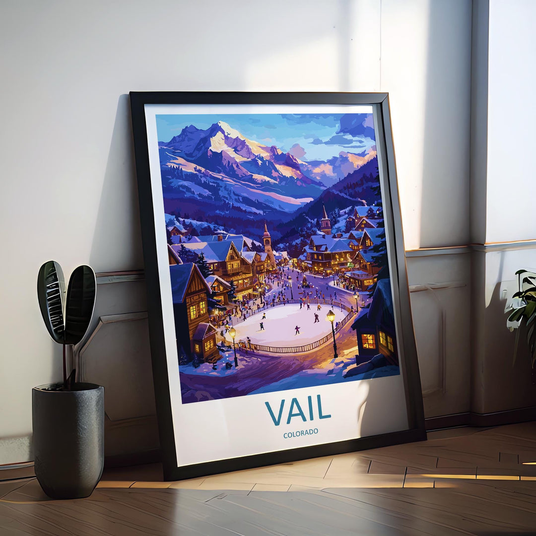 Vail Travel Print Colorado Wall Art Mountain Landscape Poster Ski Resort Decor Gift for Adventure Lover Alpine Scenery Art