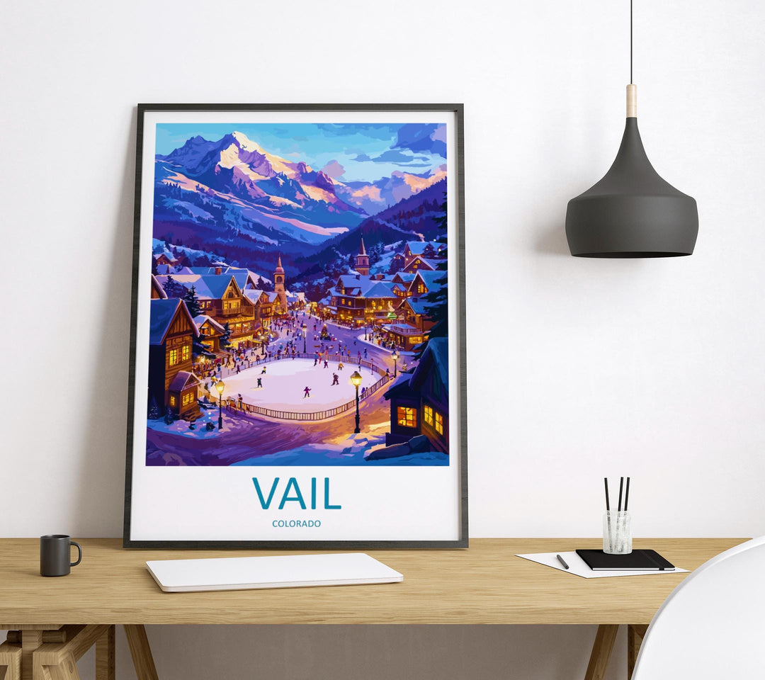 Vail Travel Print Colorado Wall Art Mountain Landscape Poster Ski Resort Decor Gift for Adventure Lover Alpine Scenery Art