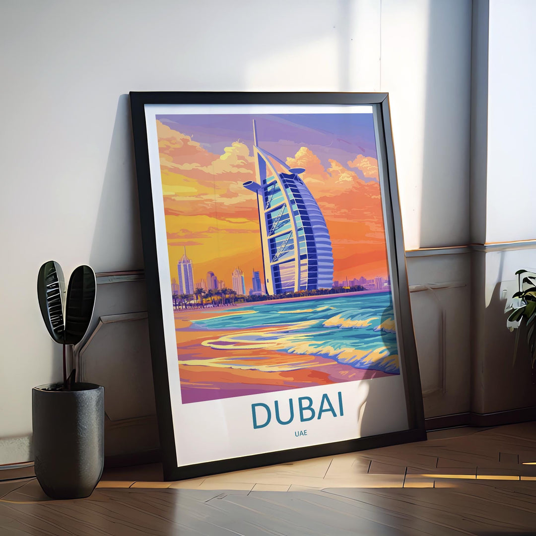 Dubai Travel Print UAE Wall Art City Skyline Poster Desert Decor Gift for Architecture Lover Middle Eastern Landscape Art