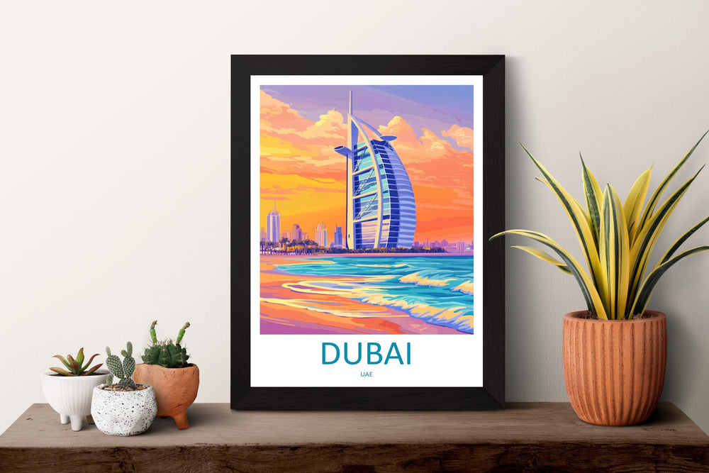 Dubai Travel Print UAE Wall Art City Skyline Poster Desert Decor Gift for Architecture Lover Middle Eastern Landscape Art