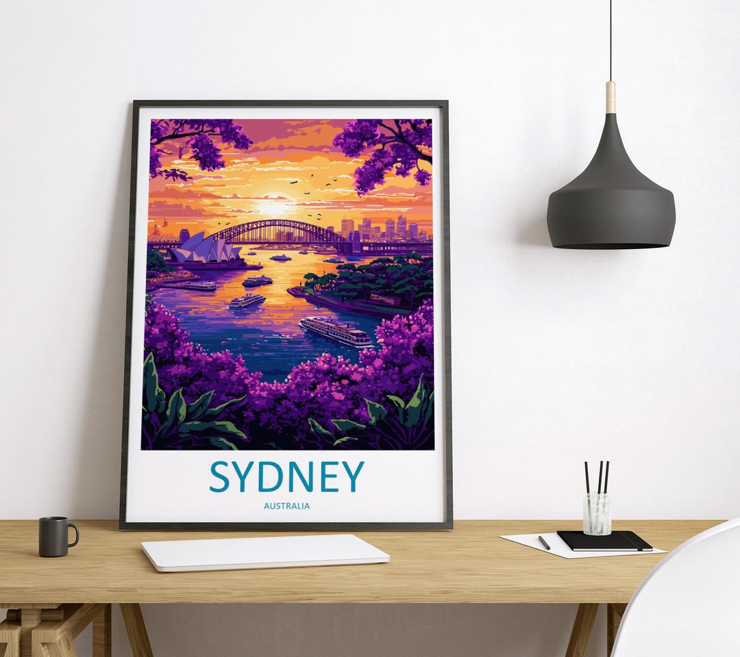 Sydney Travel Print Australia Wall Art Cityscape Poster Coastal Decor Gift for Architecture Lover Harbour Landscape Art Print