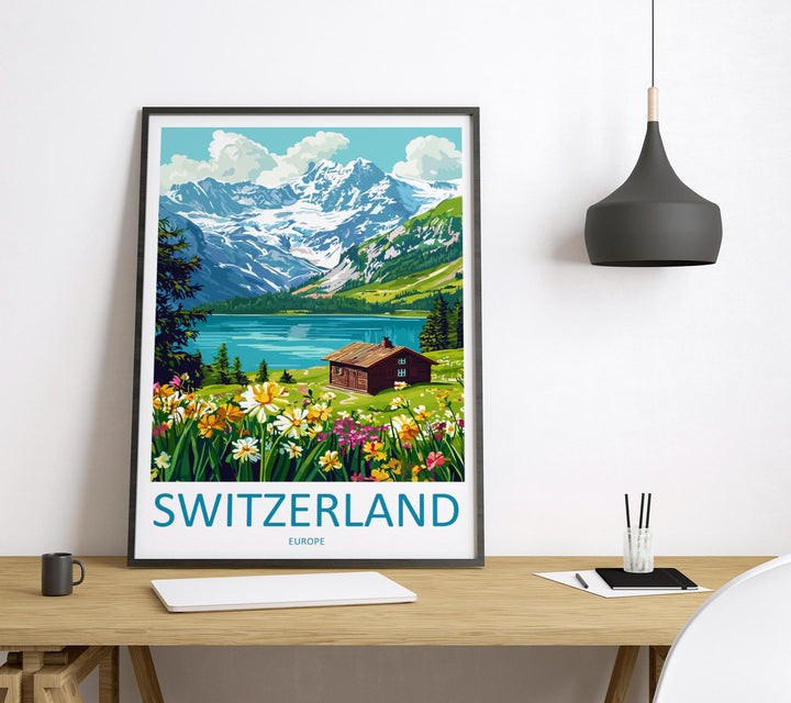 Switzerland Travel Print Swiss Wall Art Alpine Landscape Poster Nature Decor Gift for Mountain Lover Scenic Country Art Print