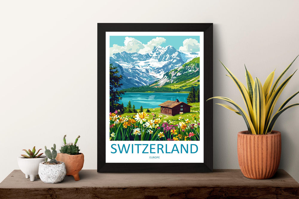 Switzerland Travel Print Swiss Wall Art Alpine Landscape Poster Nature Decor Gift for Mountain Lover Scenic Country Art Print