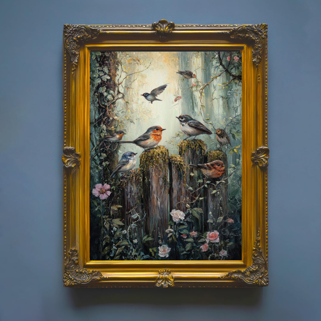 Vintage Singing Birds Print, Woodland Animal Art, Cottagecore Decor