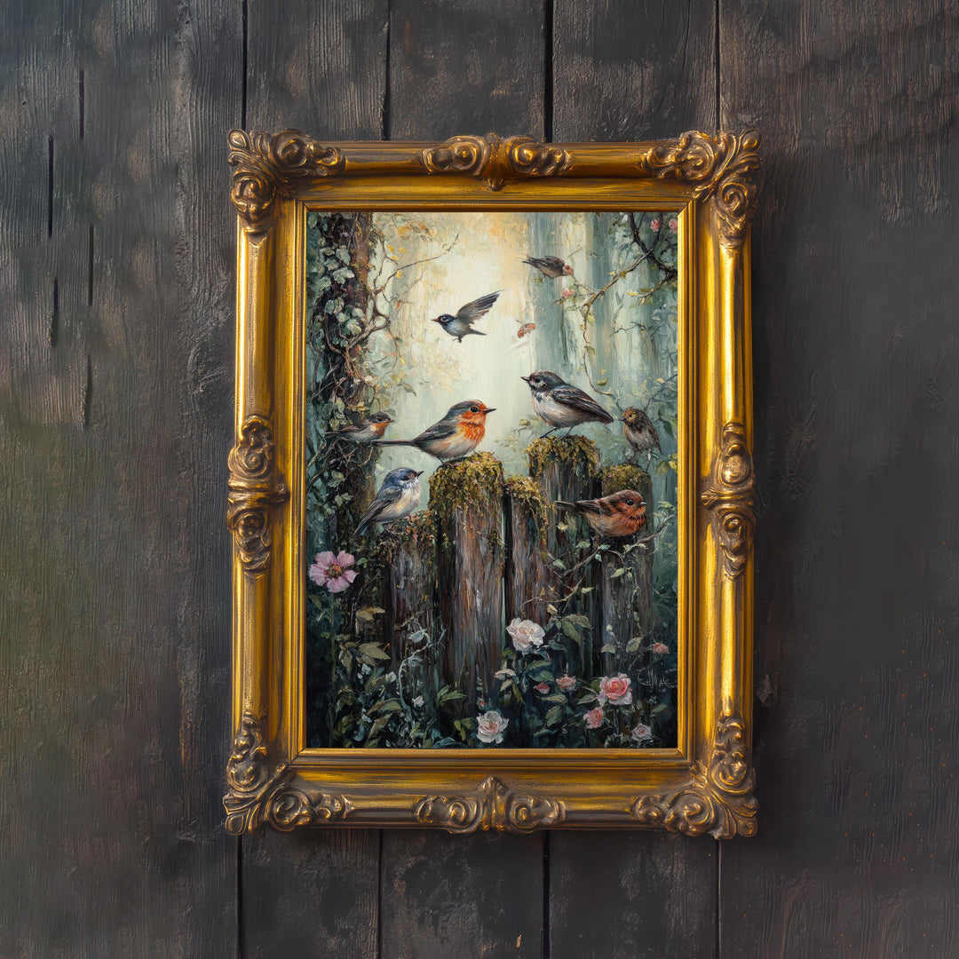 Vintage Singing Birds Print, Woodland Animal Art, Cottagecore Decor