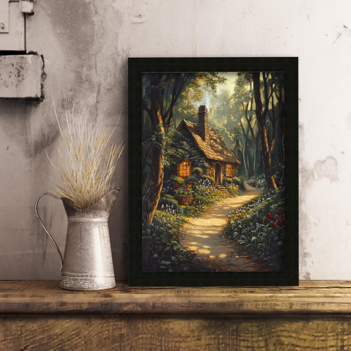 Vintage Forest Cottage Art Print, Dark Academia Woodland Decor