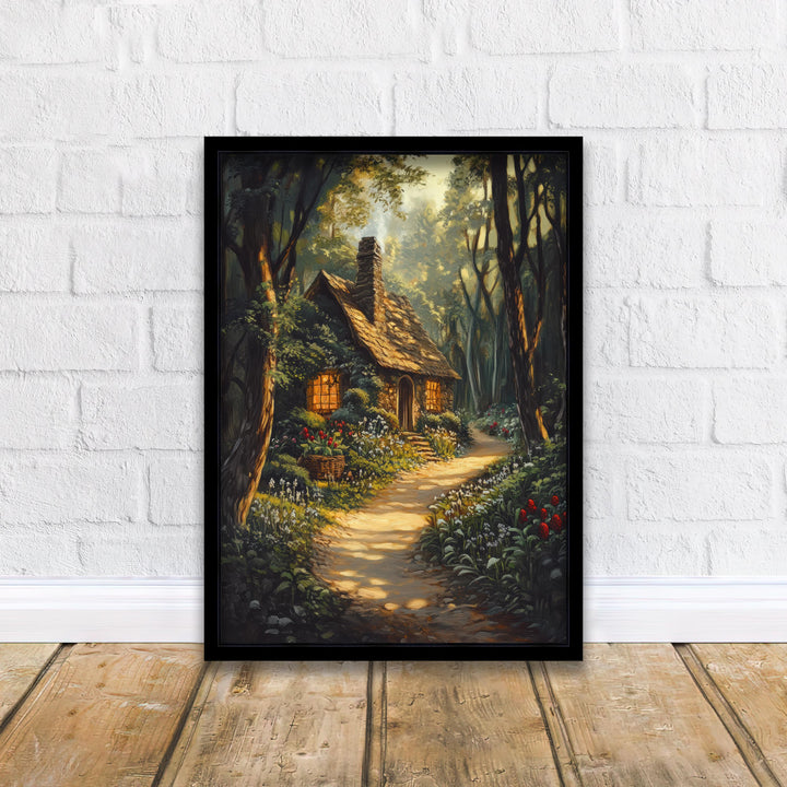 Vintage Forest Cottage Art Print, Dark Academia Woodland Decor