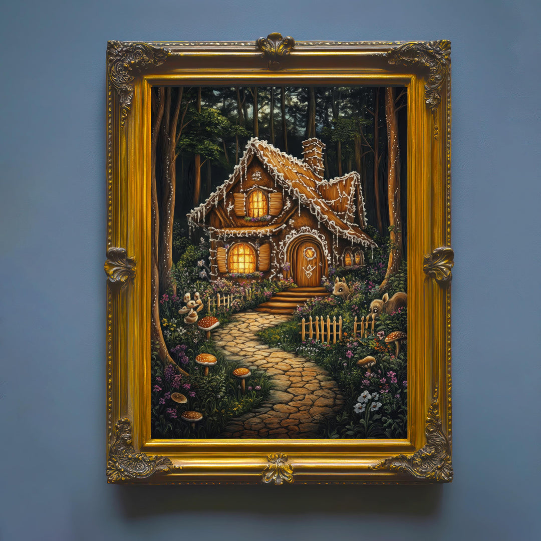 Gingerbread Cottage Print, Vintage Fairytale Art, Dark Academia Decor