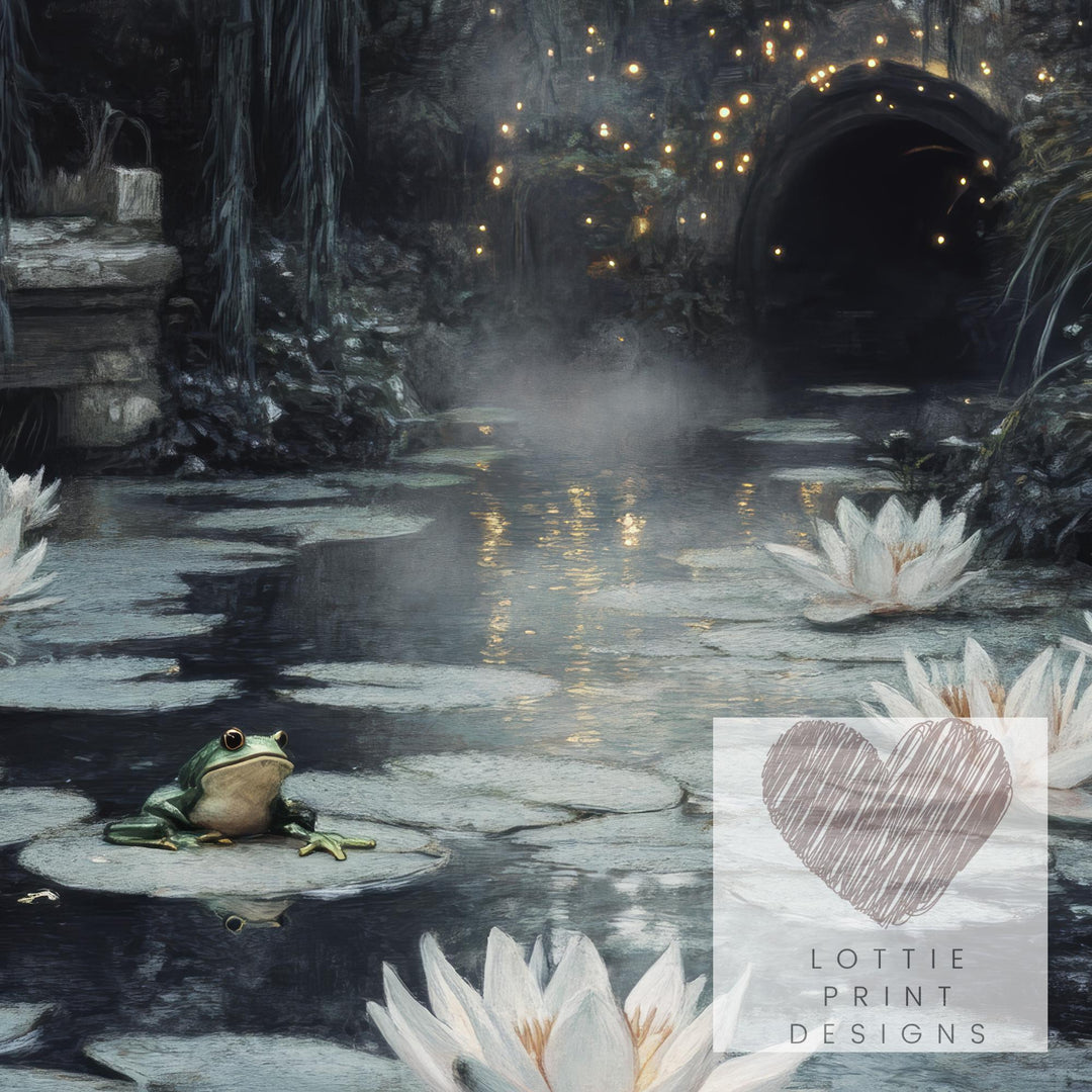 Frog Pond Vintage Art Print: Dark Academia, Cottagecore Decor