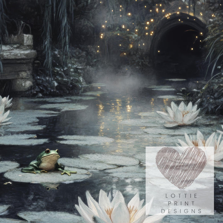 Frog Pond Vintage Art Print: Dark Academia, Cottagecore Decor