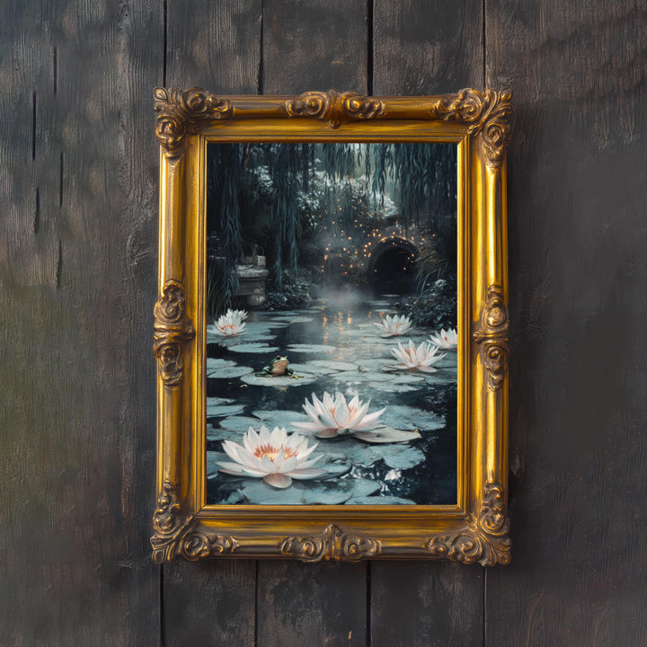 Frog Pond Vintage Art Print: Dark Academia, Cottagecore Decor