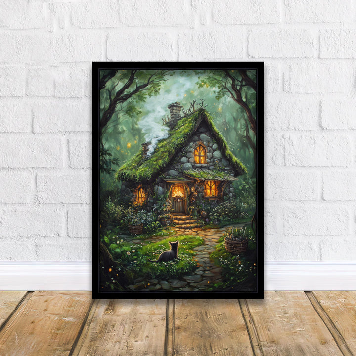 Witch Cottage Print, Vintage Gothic Art, Enchanted Forest Poster